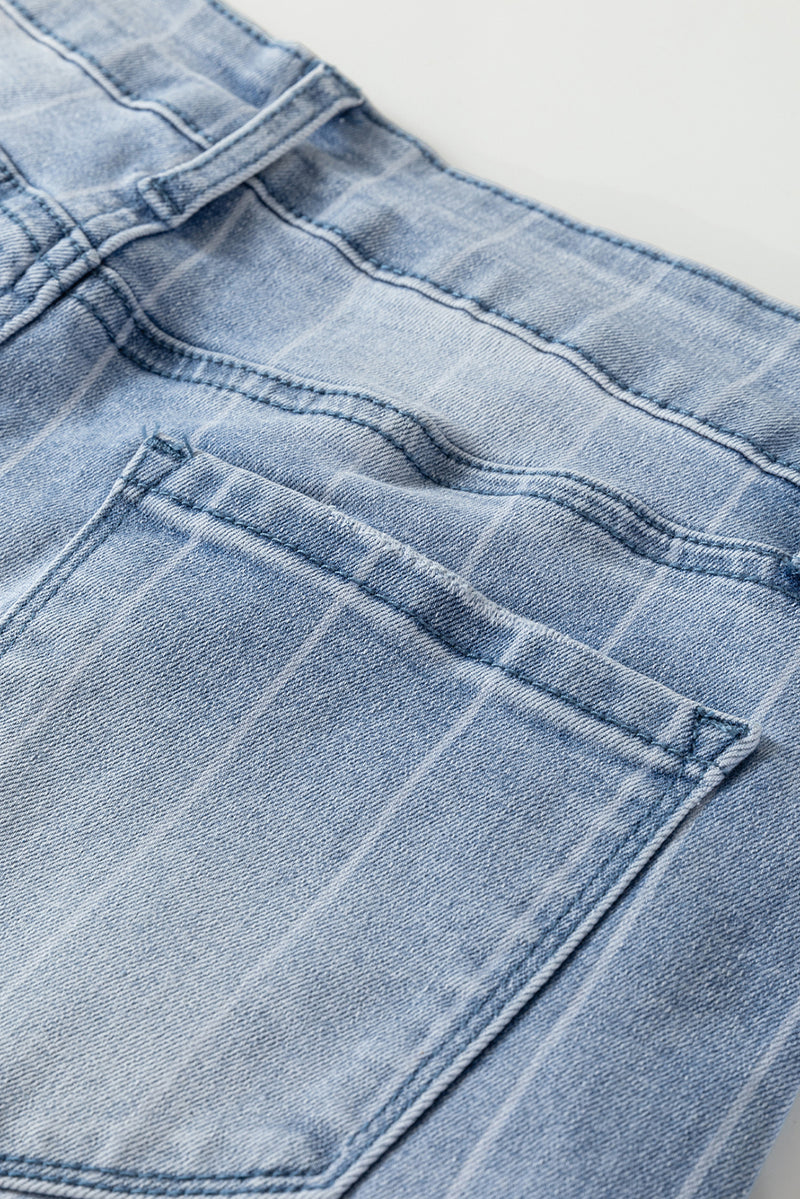 Multi Buttons Pinstripe Wide Leg Jeans