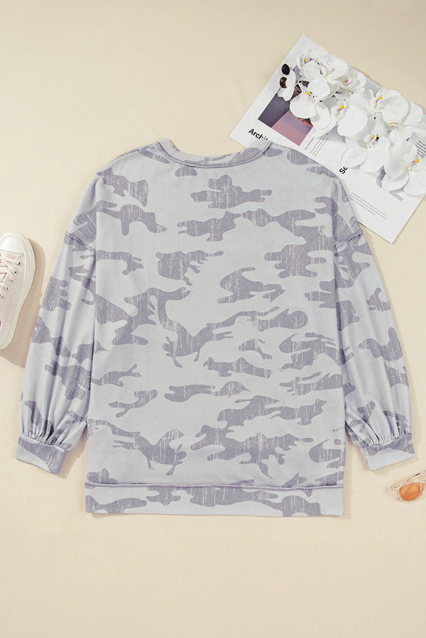 Multicolour Camouflage Print Round Neck Plus Size Sweatshirt