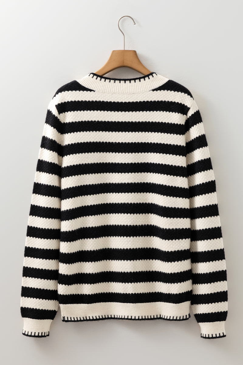Solid Stripe Chic Golden Button Cardigan Sweater