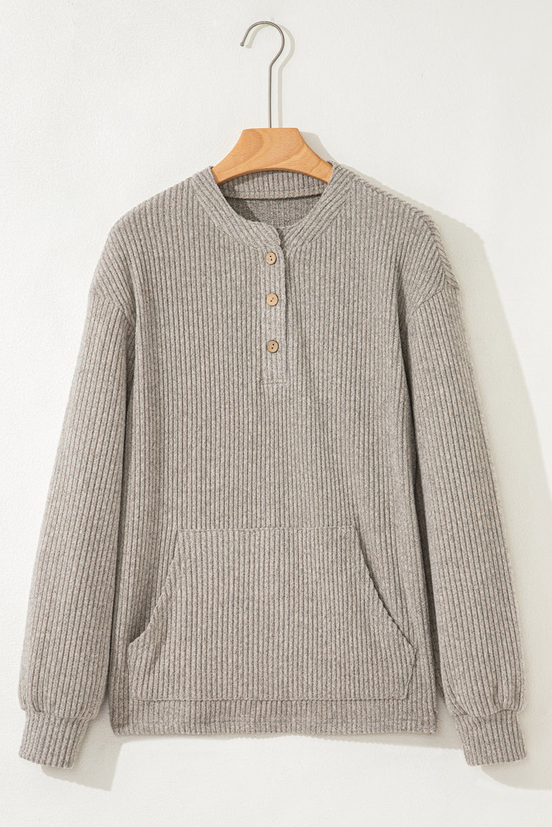 Ribbed Texture Drop Shoulder Henley Knit Top