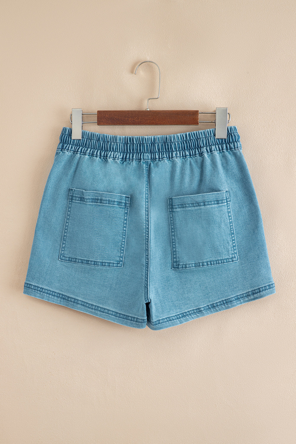 Contrast Drawstring Elastic Waist Denim Shorts