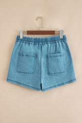 Contrast Drawstring Elastic Waist Denim Shorts