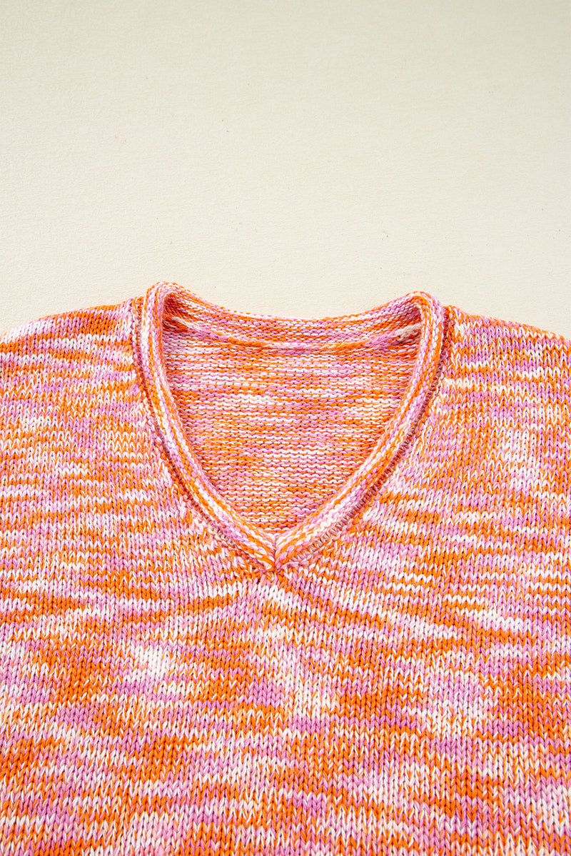 Vibrant Abstract Print Drop Shoulder V Neck Tunic Oversized Sweater