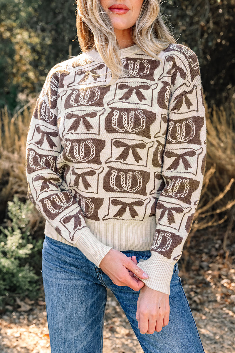 Bows & Horseshoes Pattern Western Fashion Print Sweater