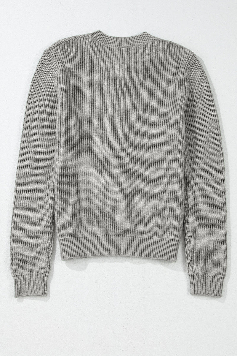 Solid Ribbed Knit Bow Front Buttoned Cardigan