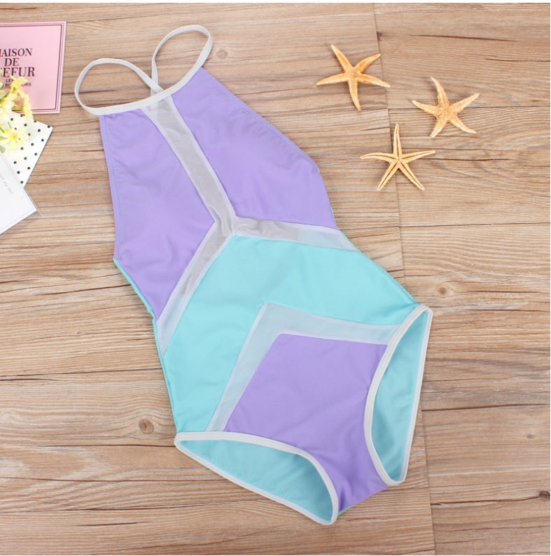 women's mesh stitching sexy bikini one-piece swimsuit
