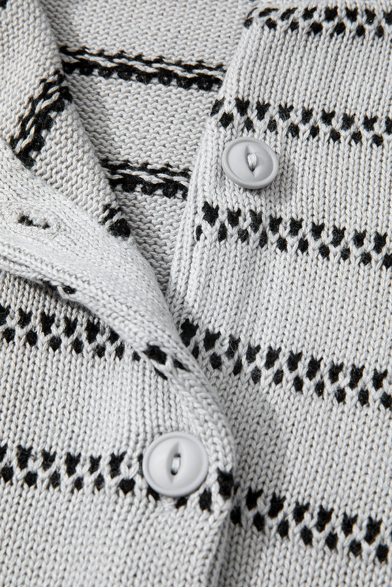 Stripe Button Front Ribbed Trim Short Cardigan