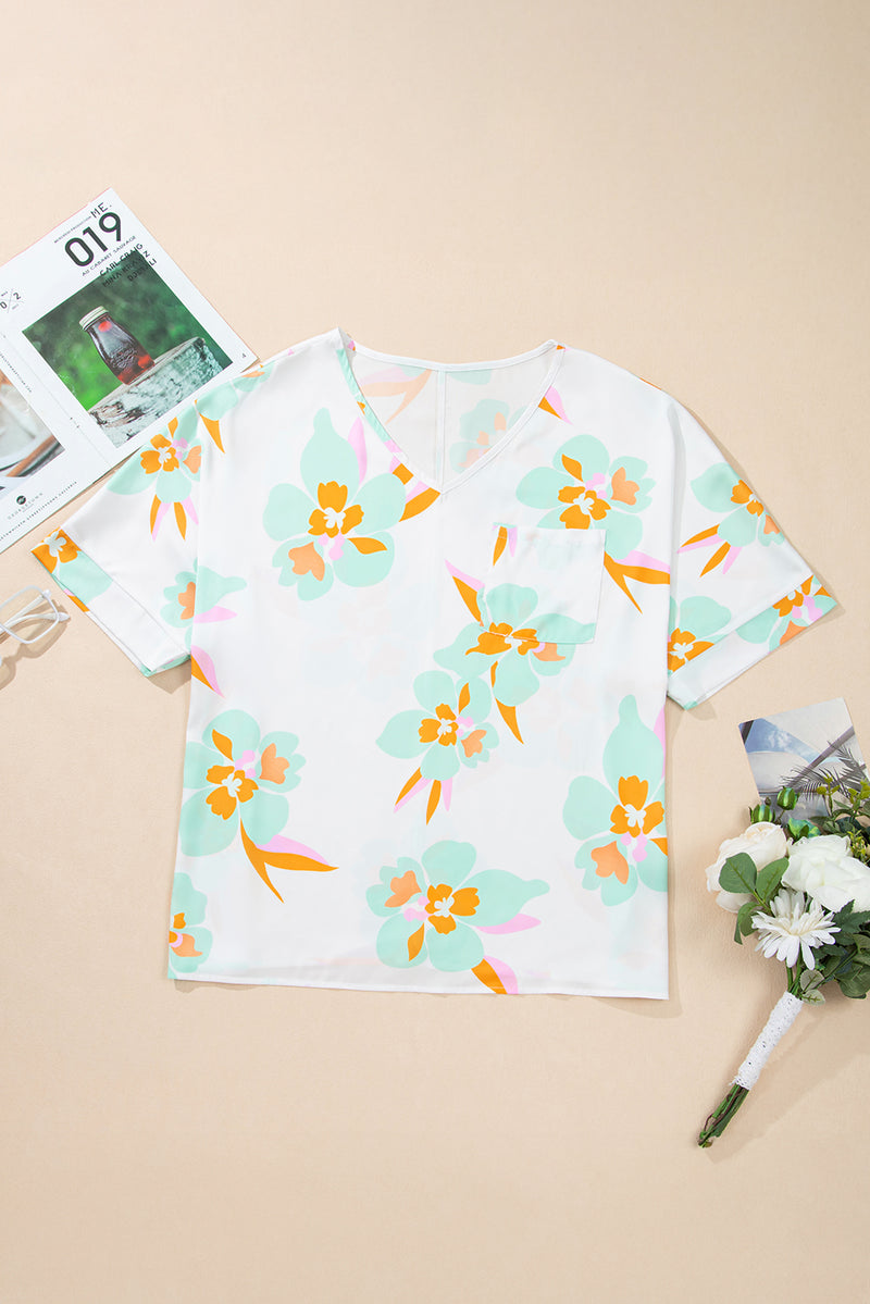 Floral Print Loose Fit V Neck Half Sleeve Blouse