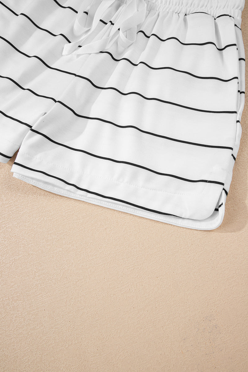 Stripe Zip up Drop Shoulder Pullover and Short 2pcs Outfit