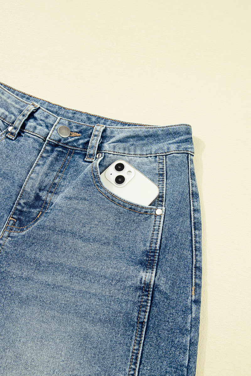 Blue Vintage Washed Seam Detail Shift Jeans