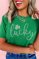Ceramic Rhinestone Lucky Clover Graphic Tee