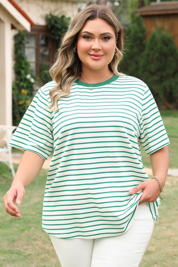 Stripe Plus Size St Patricks Day Round Neck T Shirt