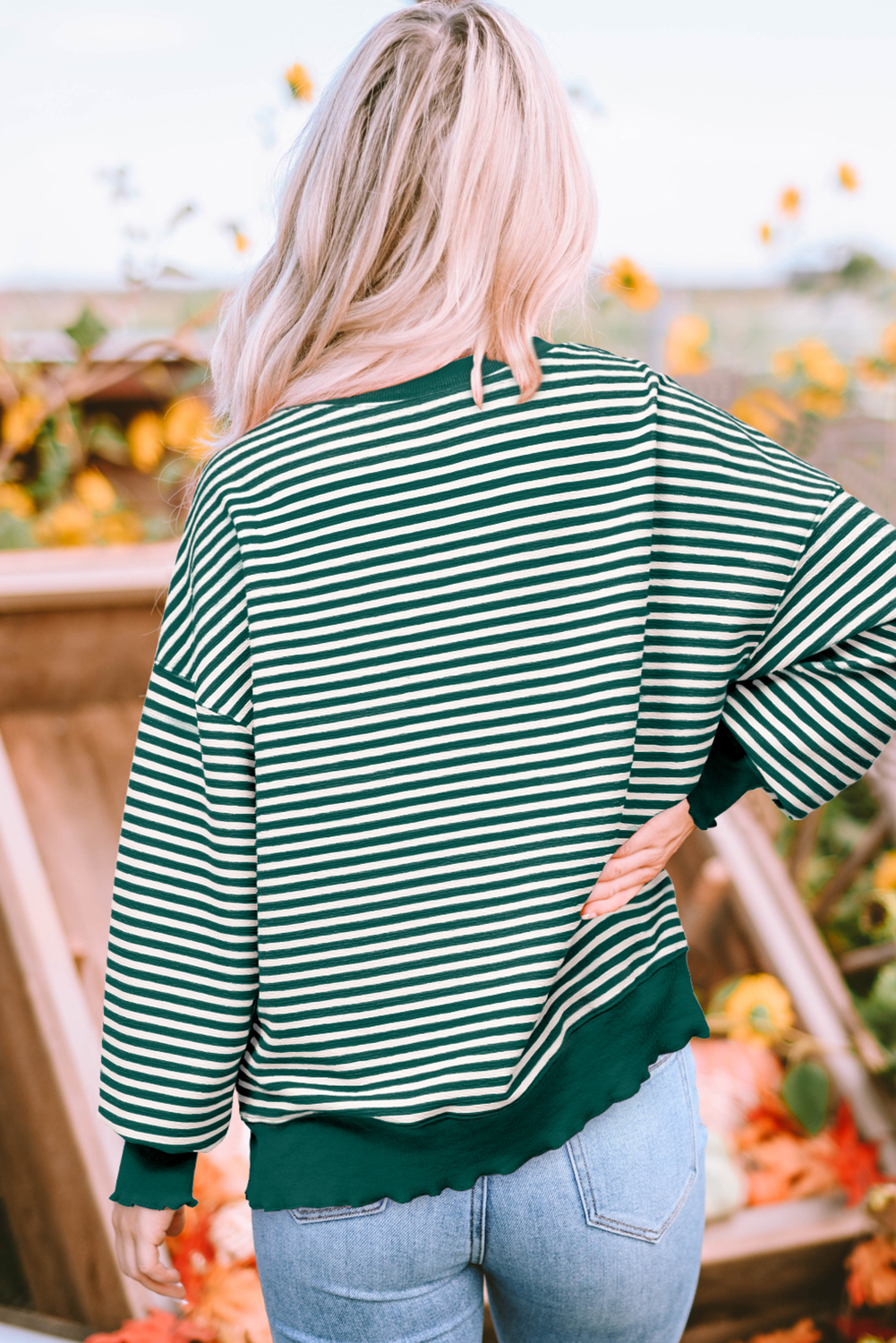 Stripe Chenille LUCKY Patched Pattern St Patrick Long Sleeve Top