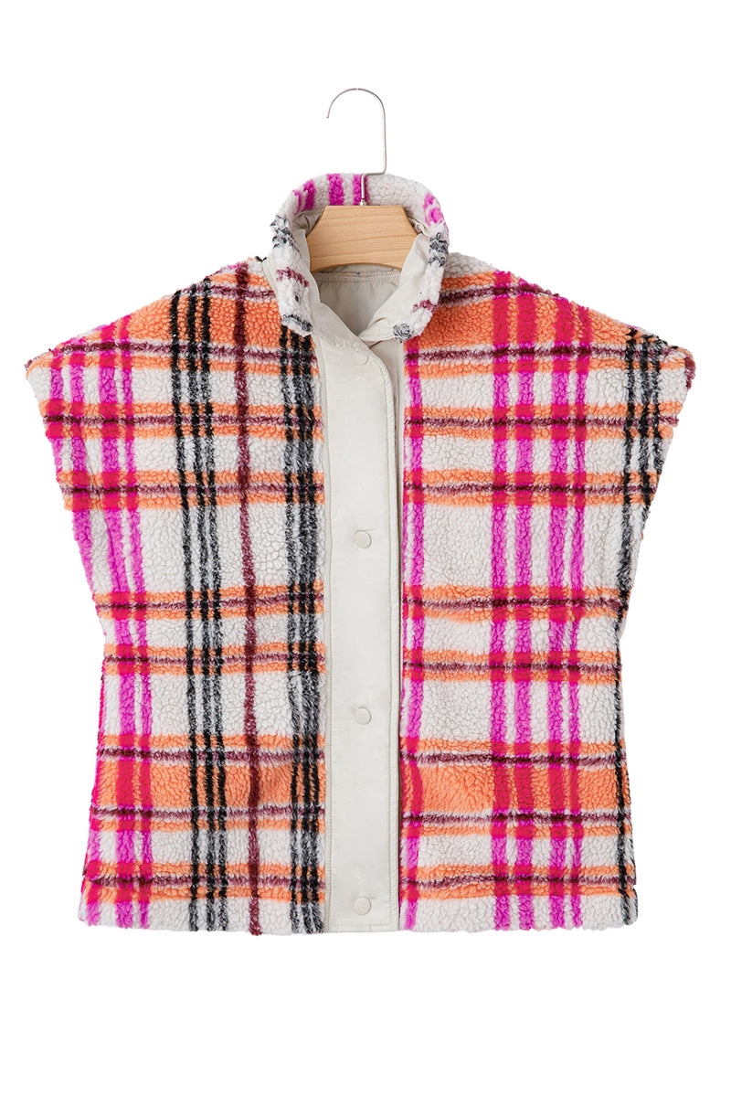 Rose Sherpa Plaid Jacket Vest