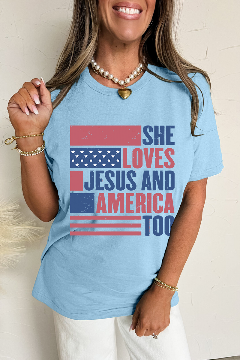 SHE LOVES JESUS AND AMERICA TOO Flag Graphic T Shirt