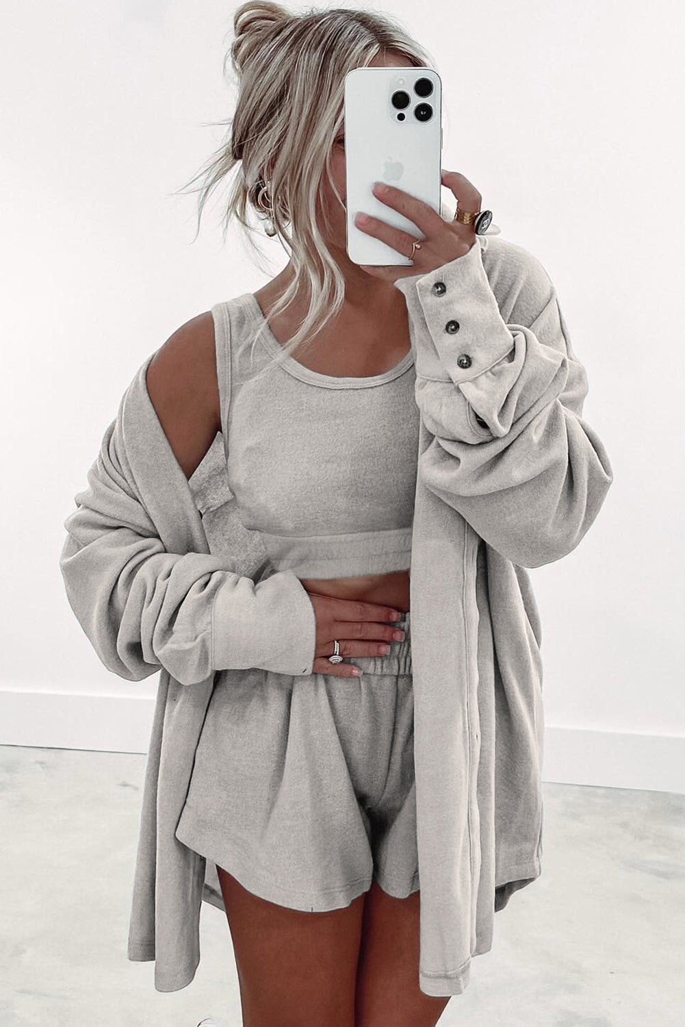 Crop Tank Top Shorts with Cardigan Lounge Set