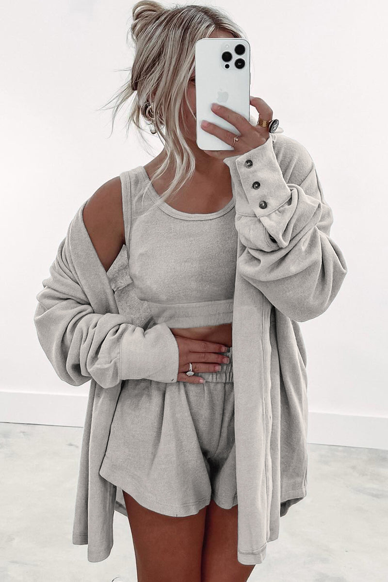 Crop Tank Top Shorts with Cardigan Lounge Set