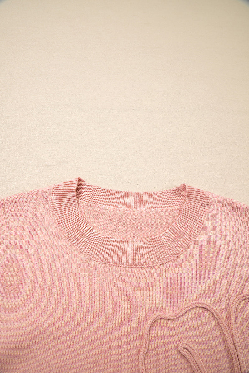 Blossom Big Flower Accent Bubble Sleeve Drop Shoulder Sweater