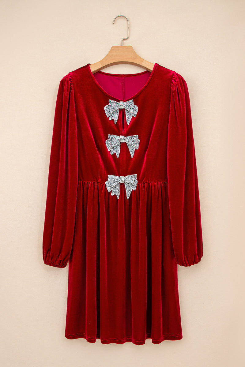 Bowknot Decor High Waist Velvet Mini Dress