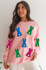 Easter Bunny Chenille Patched Graphic Drop Shoulder Sweatshirt