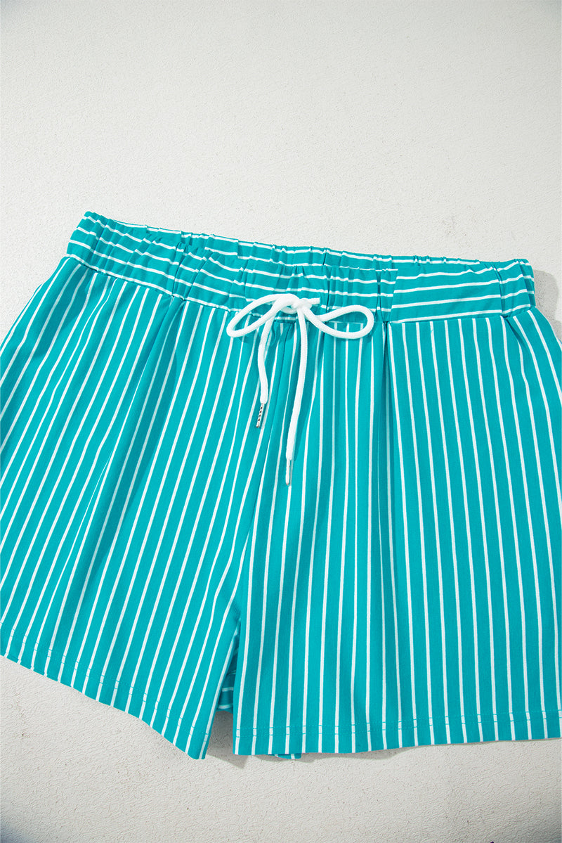 Stripe V Neck Tee and Casual Short Set