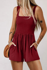 Casual Pocketed Smocked Sleeveless Romper