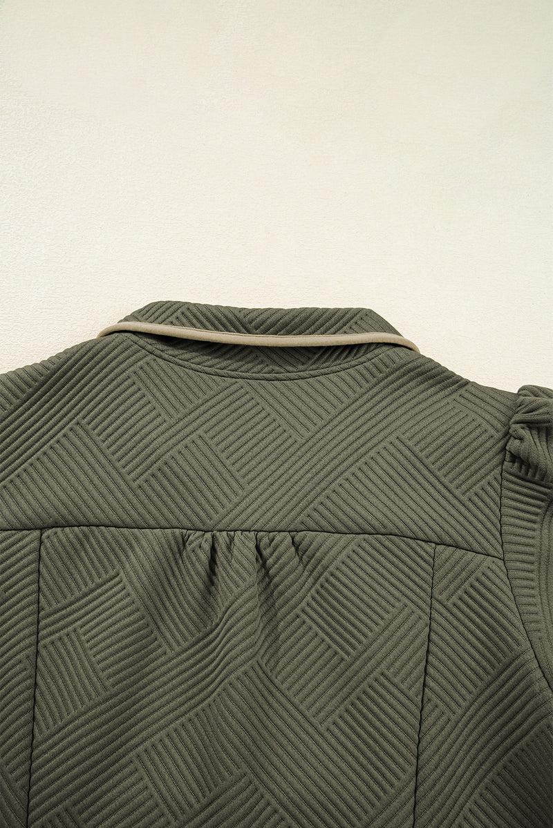 Quarter Zip Collar Bracelet Sleeve Textured Mini Dress