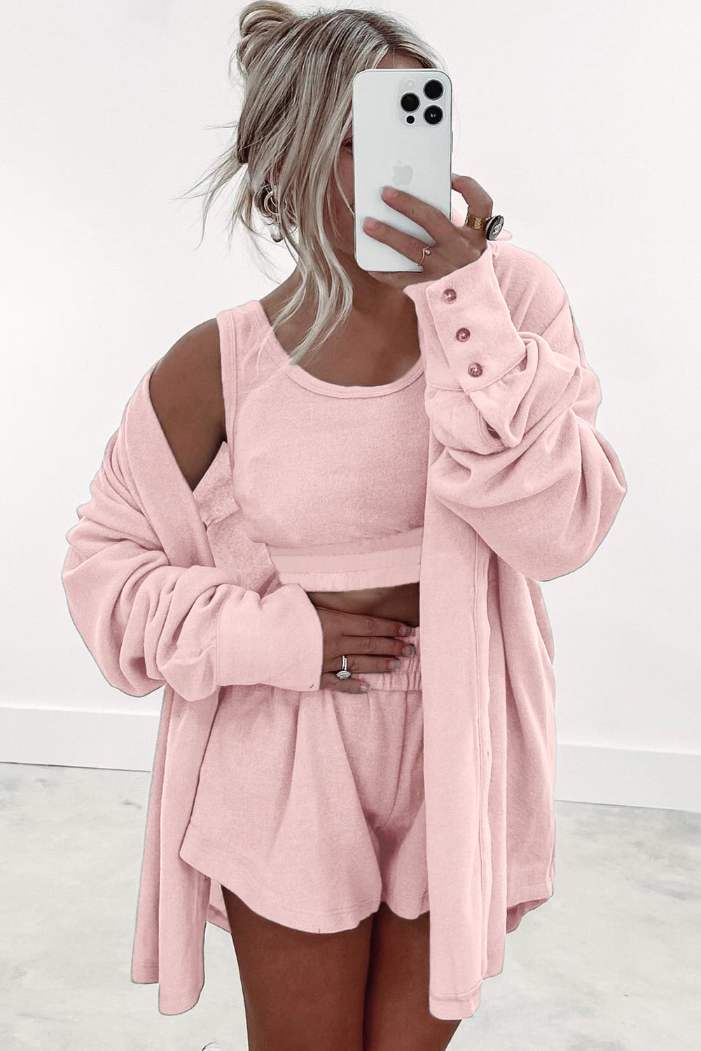 Crop Tank Top Shorts with Cardigan Lounge Set