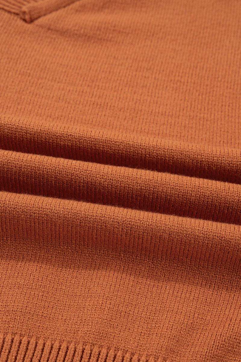 Colorblock Raw Edge Bubble Sleeve V Neck Sweater