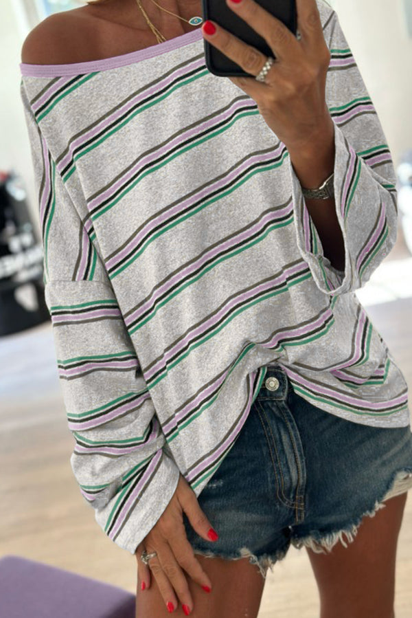 Stripe Oversize Drop Shoulder Long Sleeve Casual Top
