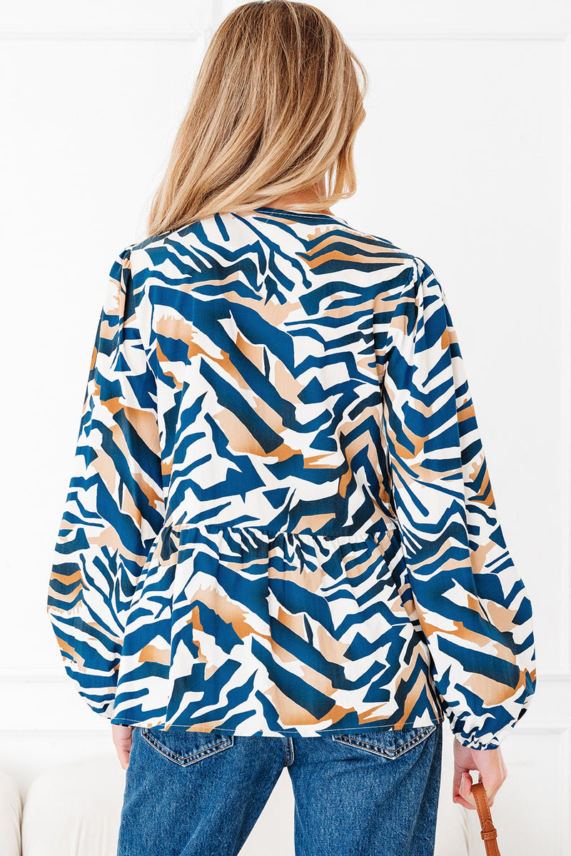 Zebra Print Tied Front Puff Sleeve Top