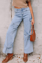 Blue Bowknot Decor Boyfriend Cargo Jeans