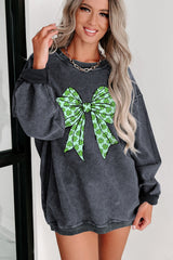 Clover Bowknot Graphic Corded Pullover Sweatshirt
