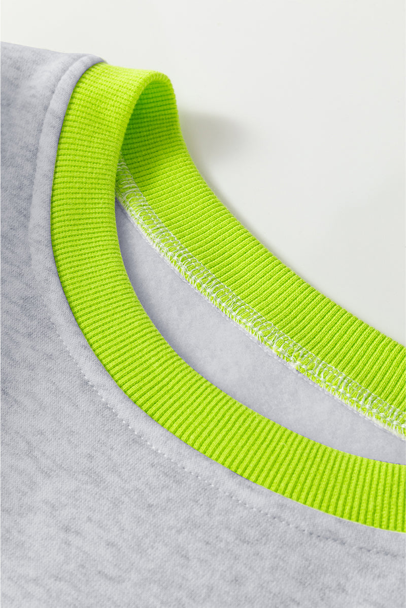 Contrast Color Banding Patchwork Puff Sleeve Loose Sweatshirt