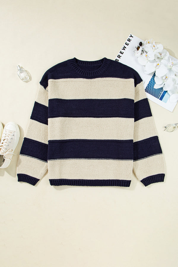 Stripe Color Block PLus Size Drop Shoulder Sweater