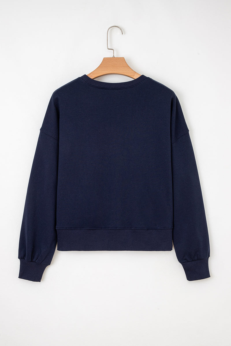 CLASSY UNTIL KICKOFF Plush Letter Patched Loose Sweatshirt