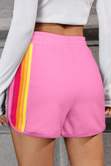 Color Block Stripes Elastic High Waist Active Shorts