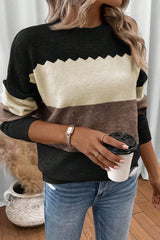 Black Colorblock Crew Neck Drop Shoulder Sweater