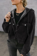 Big Chest Pocket Drop Shoulder Hooded Denim Jacket