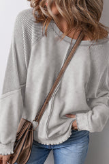 Solid Waffle Knit Patchwork Raglan Sleeve Sweatshirt