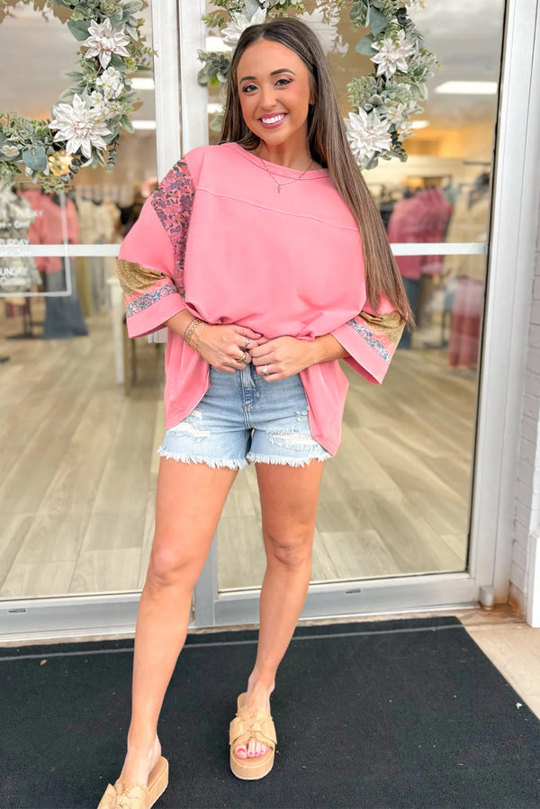 Floral Color Block Patchwork Long Sleeve Top