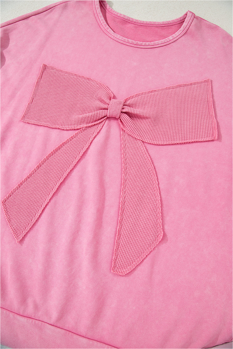Bowknot Patchwork Graphic Mineral Wash Plus Size Sweatshirt
