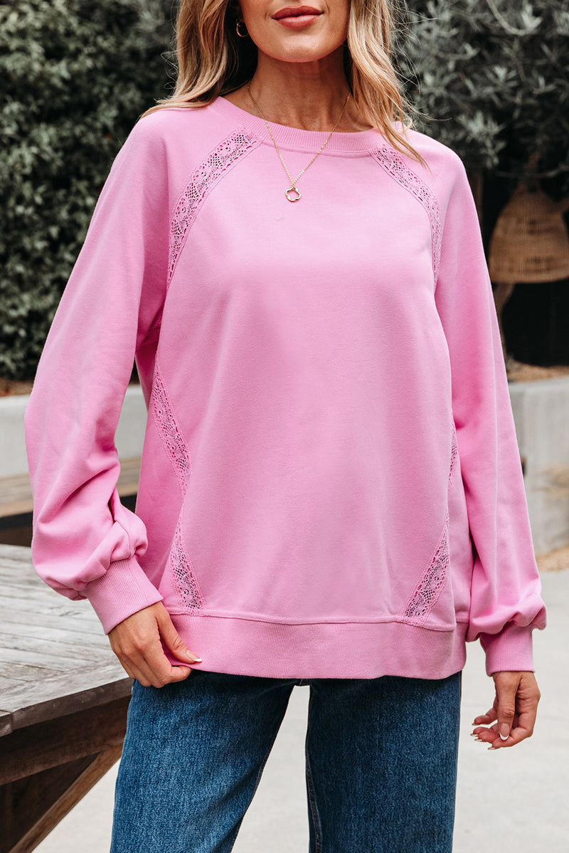 Lace Patched Raglan Sleeve Loose Fit Sweatshirt
