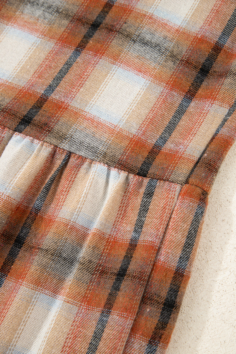 Plaid Color Block Patchwork Ruffle Hem Tunic Shirt Dress