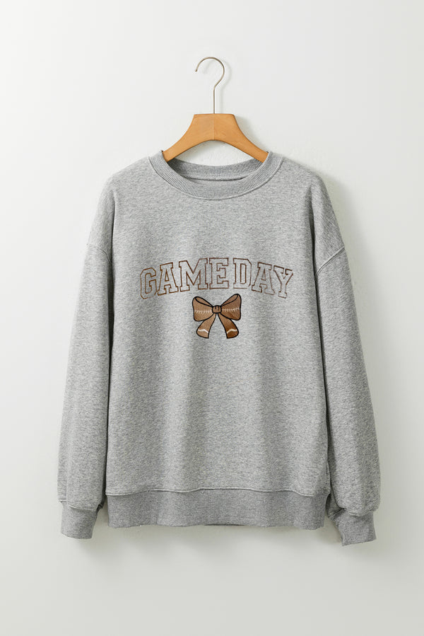 GAME DAY Rugby Bow Embroidered Casual Sweatshirt