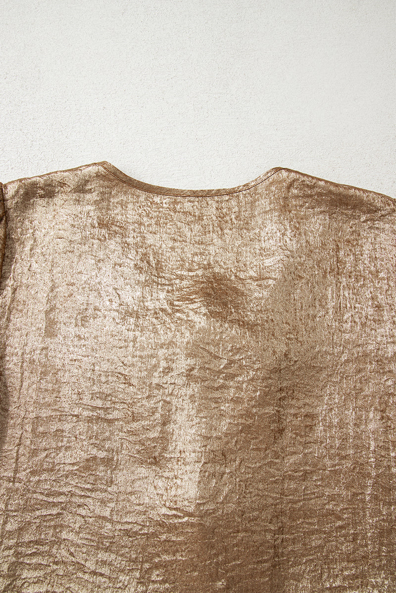 Metallic Tied Front Babydoll Blouse