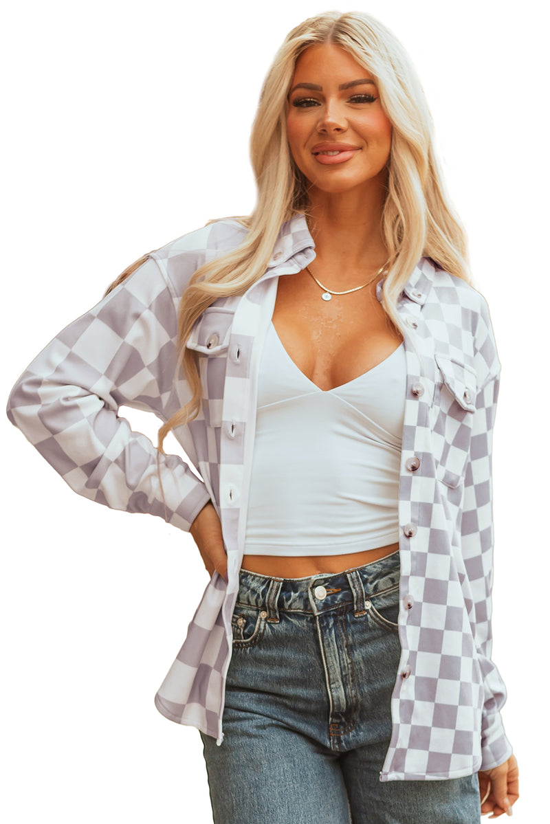Checkerboard Flap Pocket Button Front Shacket
