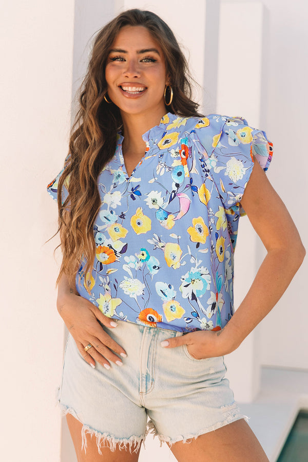 Flutter Sleeve V Neck Floral Top