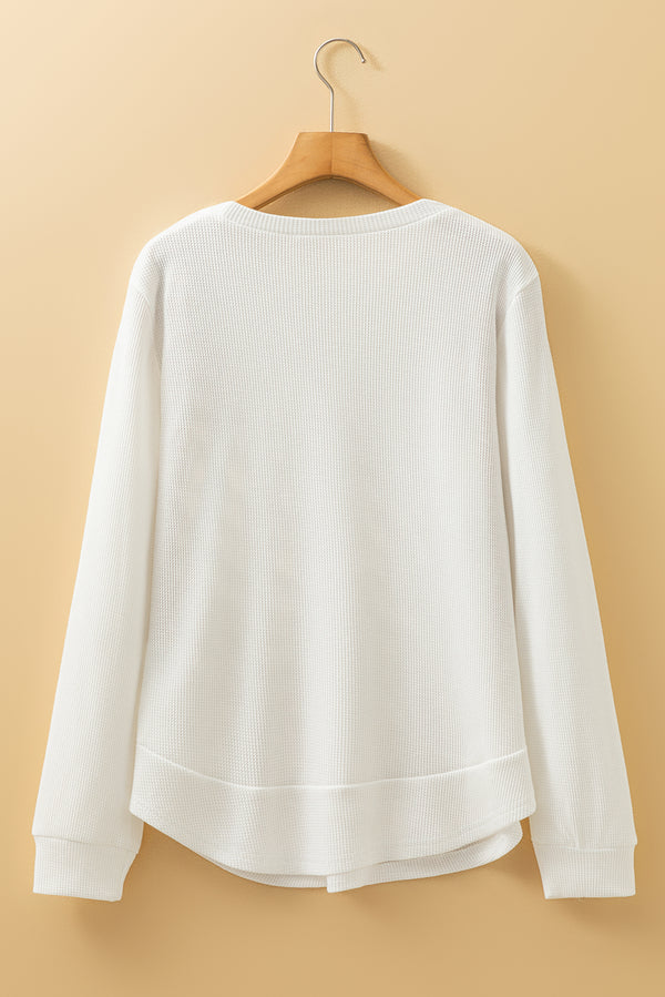 Rounded Hem Waffle Long Sleeve Top