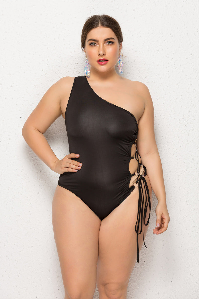 New Style Foreign Trade Oblique Shoulder Plus One-piece Bikini Female Plus Size Swimsuit